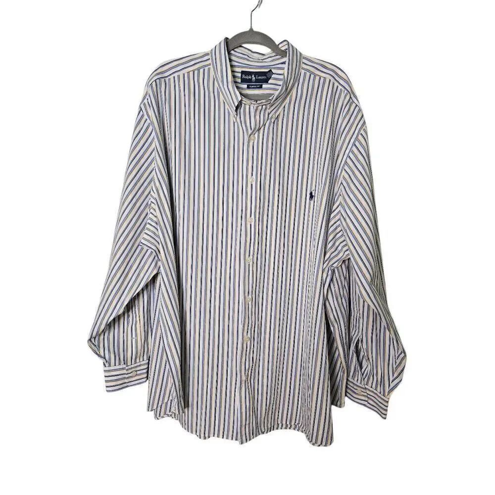 Ralph Lauren classic fit blue, white and yellow striped button down shirt. Size
